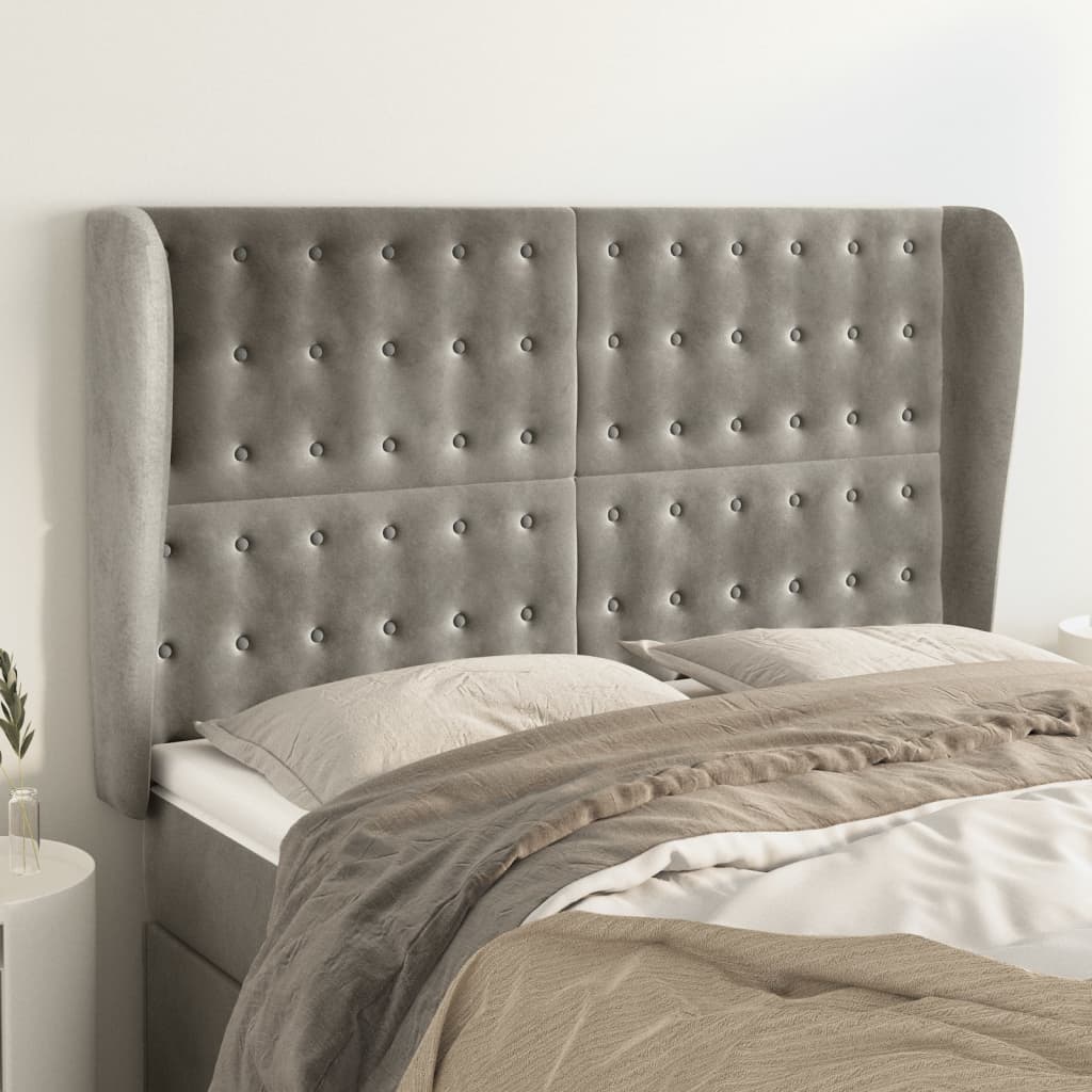 vidaXL Tufted Headboard Light Gray 147x23x118/128 cm Velvet
