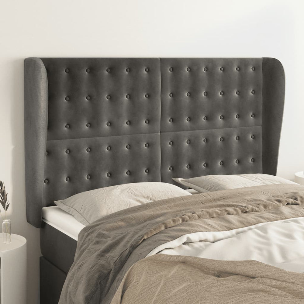 vidaXL Wingback Headboard Dark Grey 147x23x118/128 cm Velvet