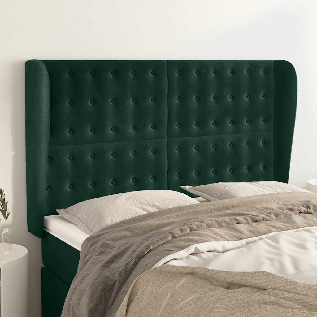 vidaXL Tufted Headboard with Wings Dark Green 147x23x118/128 cm Velvet