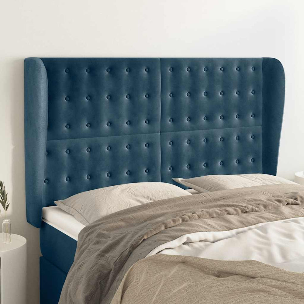 vidaXL Wingback Headboard Dark Blue 147x23x118/128 cm Velvet