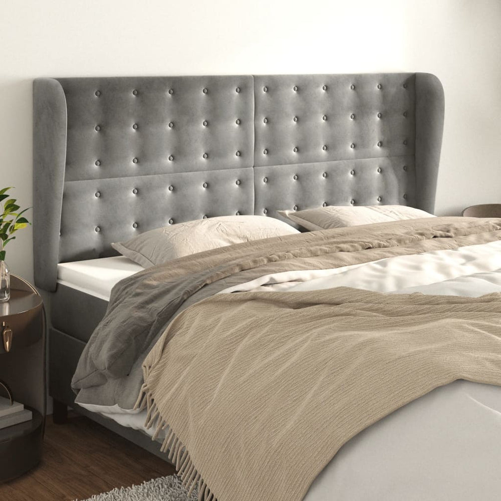 vidaXL Wingback Headboard Light Grey 163x23x118/128 cm Velvet