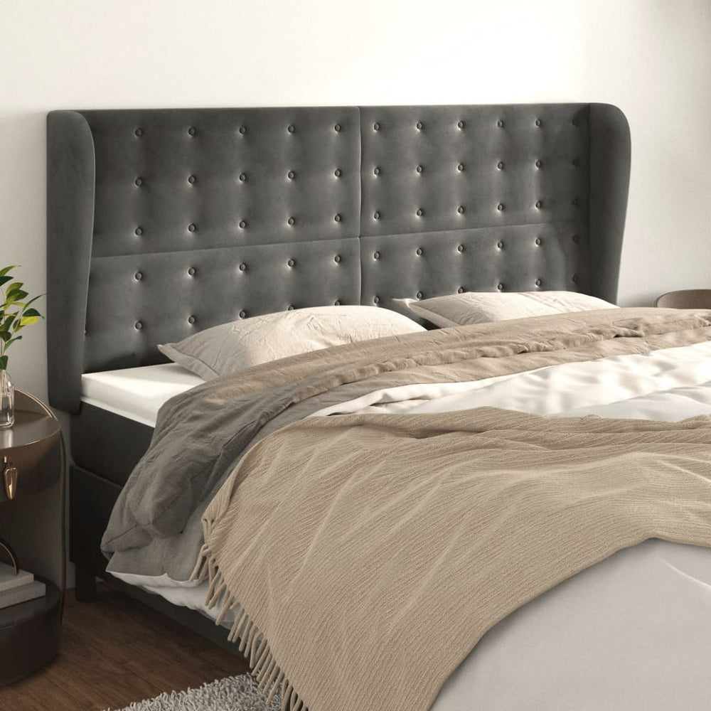 vidaXL Wingback Headboard Dark Gray 163x23x118/128 cm Velvet
