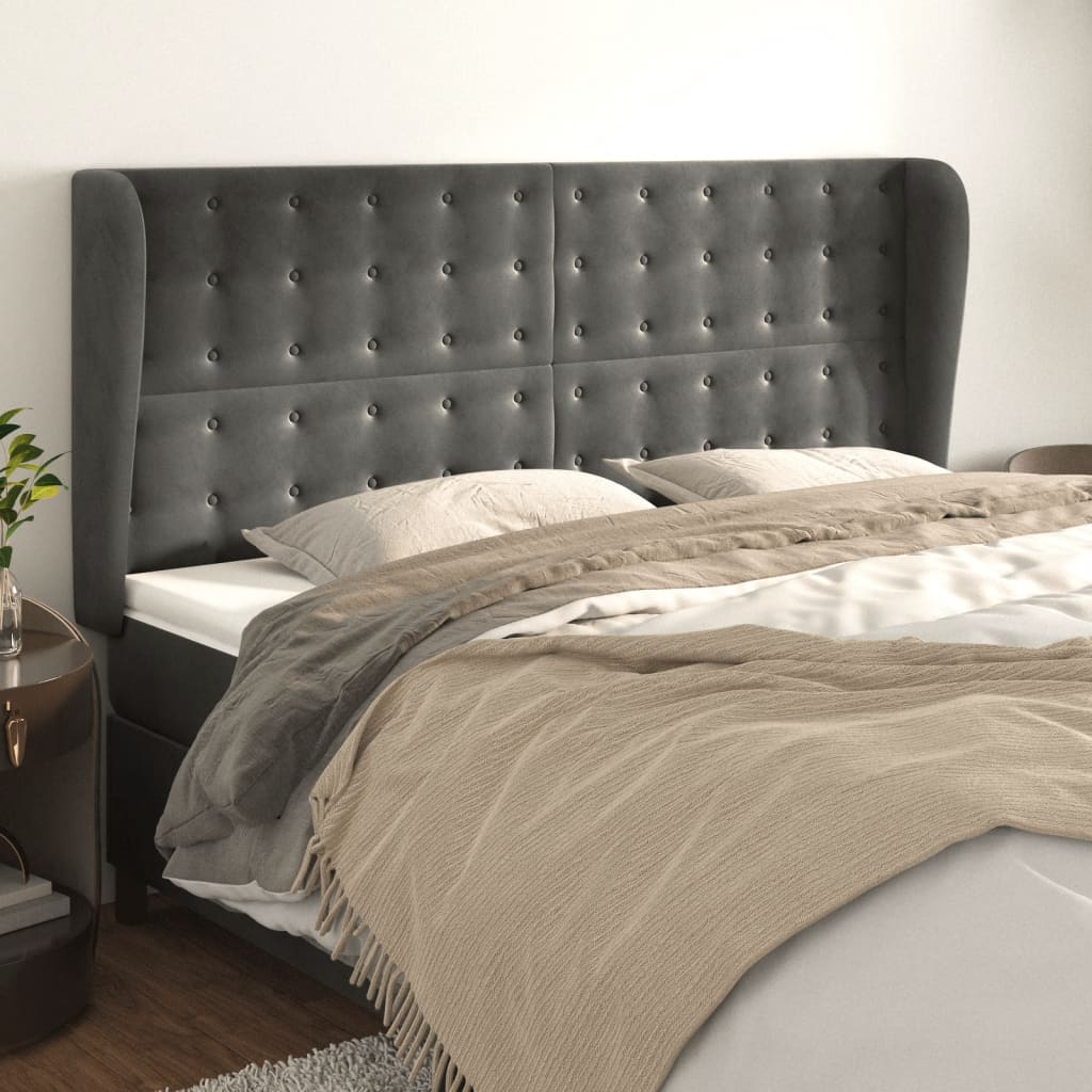 vidaXL Wingback Headboard Dark Gray 163x23x118/128 cm Velvet