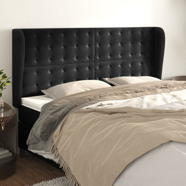 vidaXL Wingback Headboard Black 163x23x118/128 cm Velvet