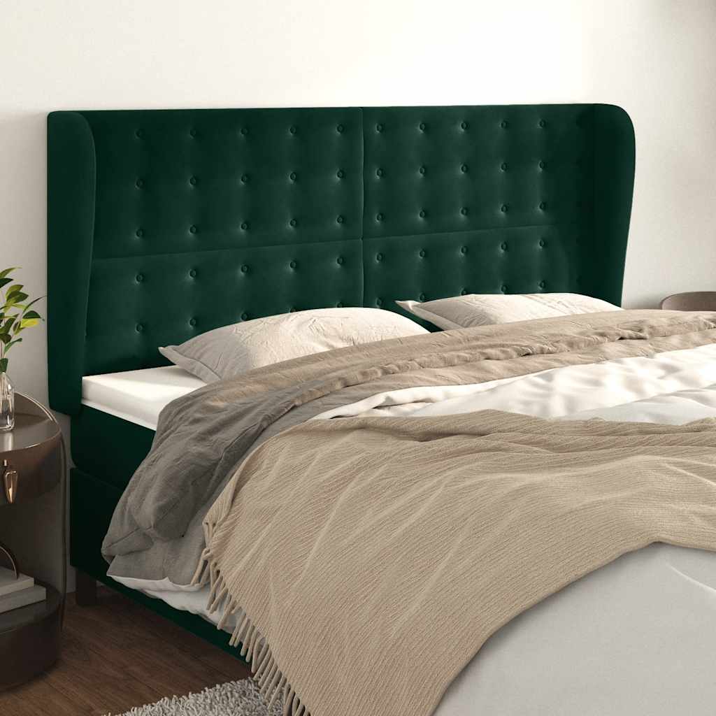 vidaXL Wingback Headboard Dark Green 163x23x118/128 cm Velvet