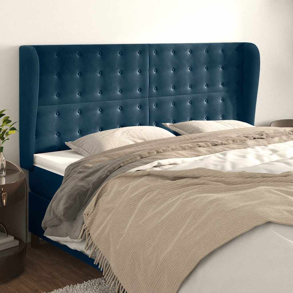 vidaXL Wingback Headboard Dark Blue 163x23x118/128 cm Velvet
