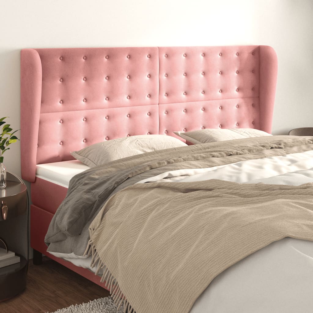 vidaXL Wingback Headboard Pink 163x23x118/128 cm Velvet