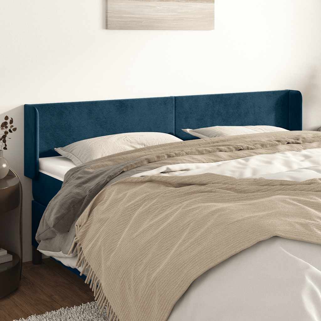 vidaXL Wingback Headboard Dark Blue 203x16x78/88 cm Velvet