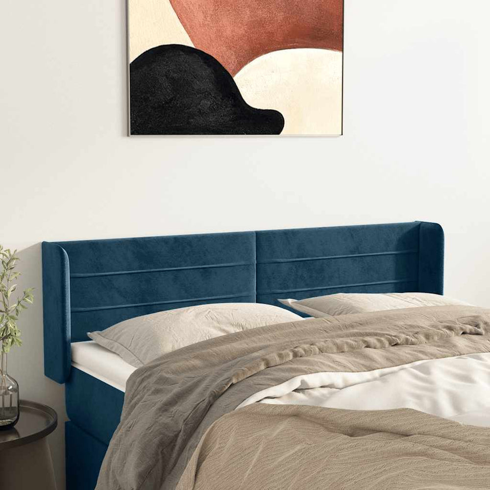 vidaXL Wingback Headboard Dark Blue 147x16x78/88 cm Velvet