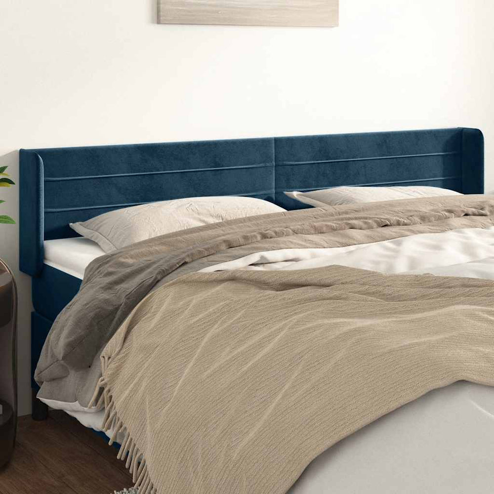 vidaXL Wingback Headboard Dark Blue 203x16x78/88 cm Velvet