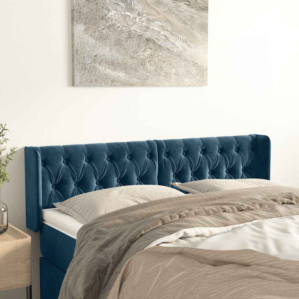 vidaXL Wingback Headboard Dark Blue 147x16x78/88 cm Velvet