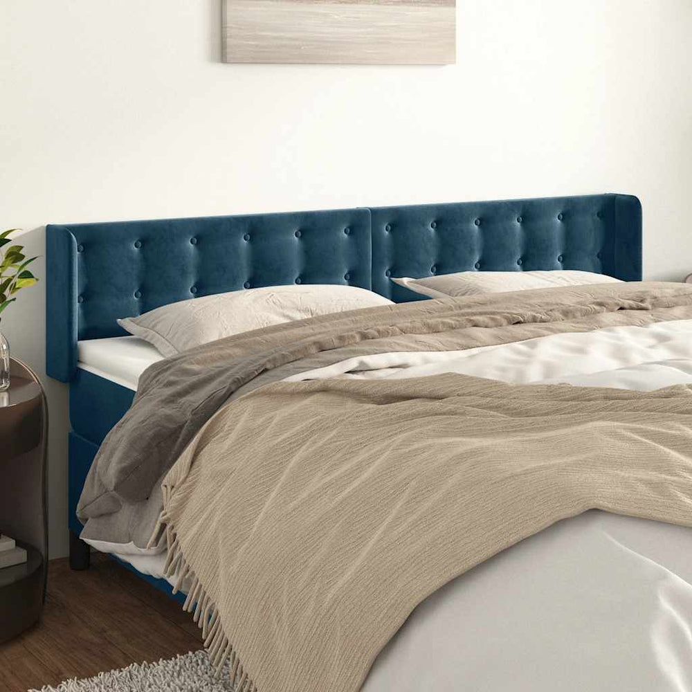 vidaXL Wingback Headboard Dark Blue 203x16x78/88 cm Velvet