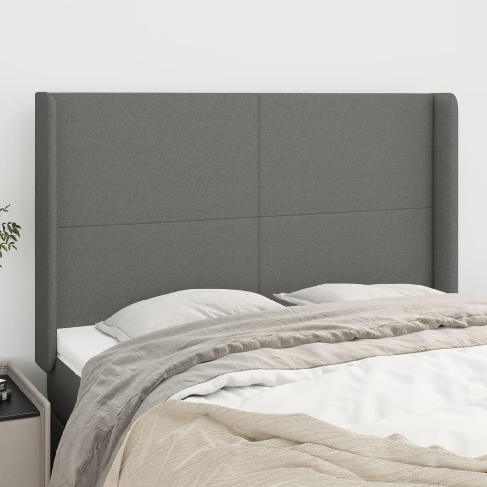 vidaXL Wingback Headboard Dark Grey 147x16x118/128 cm Fabric