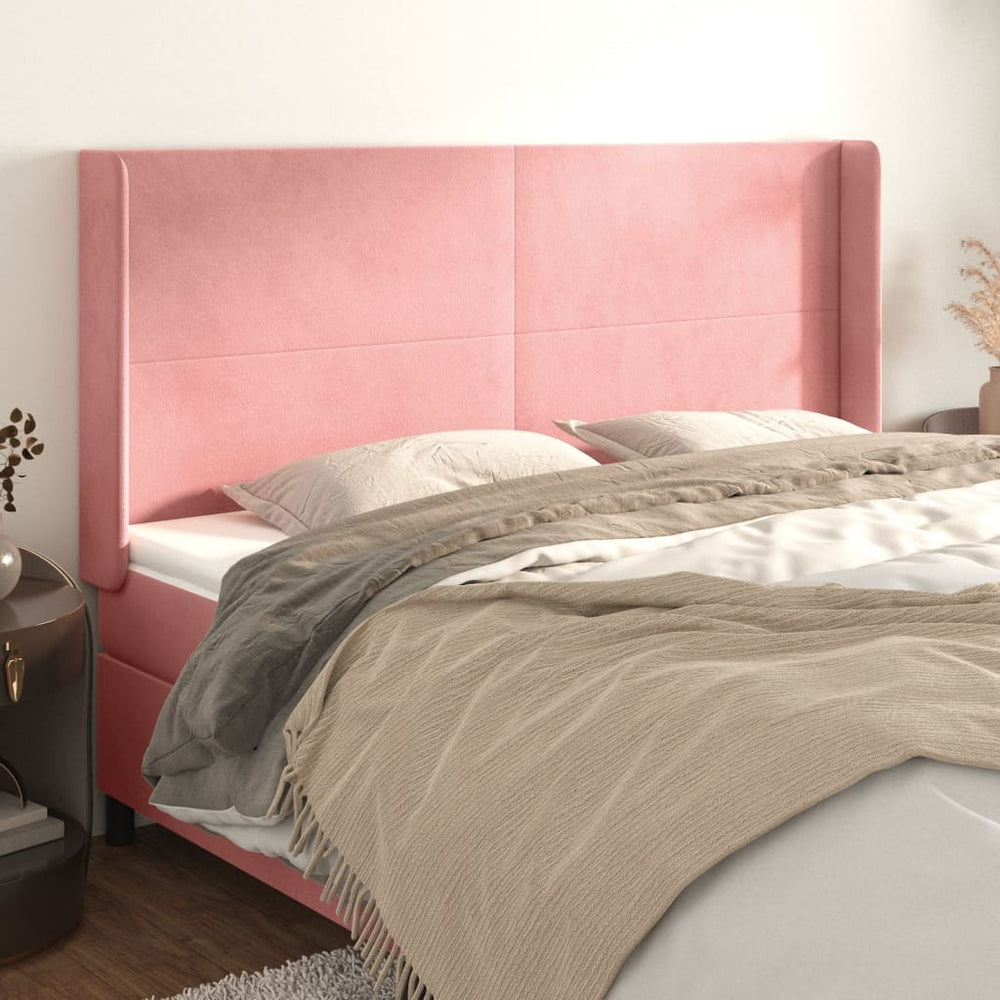 Kopfteil mit Ohren Rosa 183x16x118/128 cm Samt