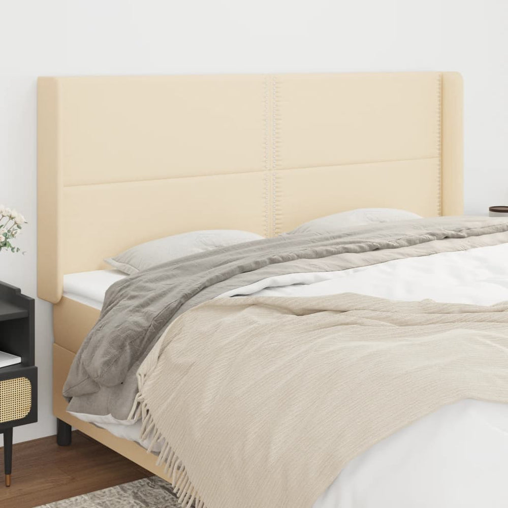 vidaXL Headboard with Wings Cream 203x16x118/128 cm Fabric