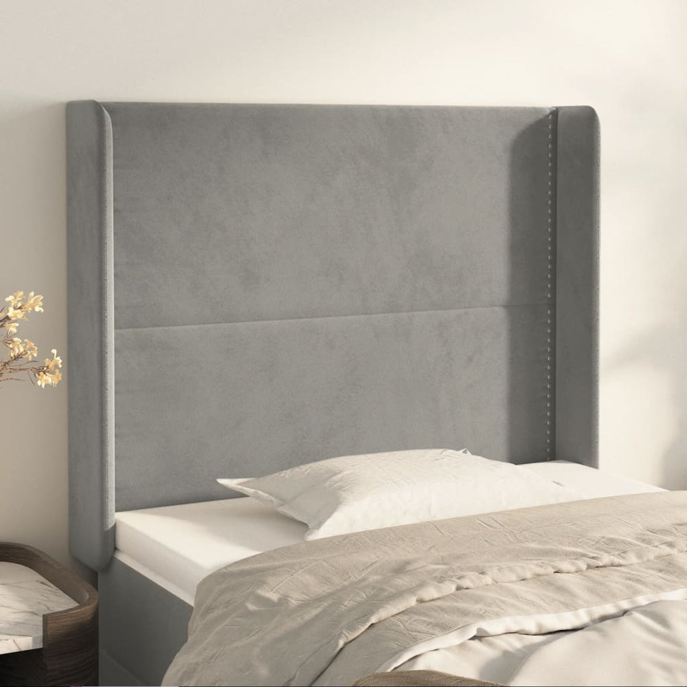 vidaXL Wingback Headboard Light Grey 83x16x118/128 cm Velvet