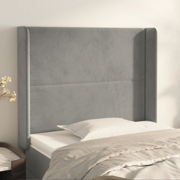 vidaXL Wingback Headboard Light Grey 83x16x118/128 cm Velvet