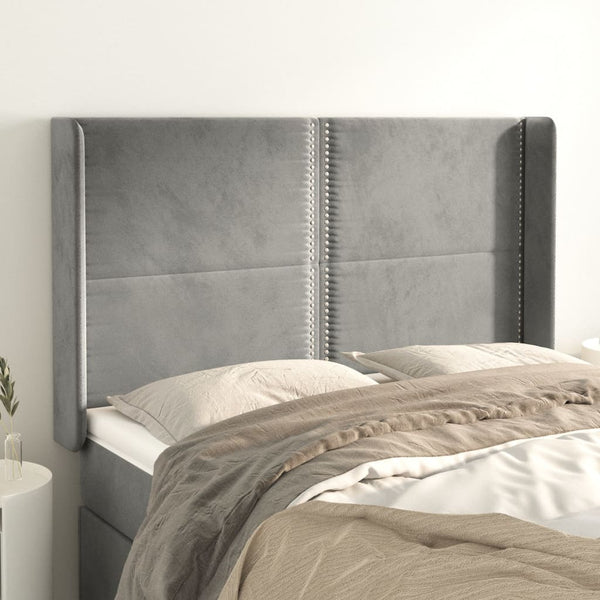 vidaXL Wingback Headboard Light Grey 147x16x118/128 cm Velvet