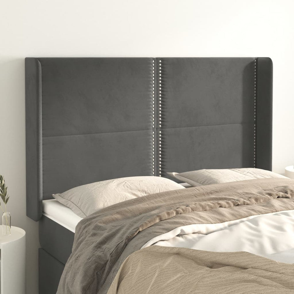 vidaXL Wingback Headboard Dark Grey 147x16x118/128 cm Velvet