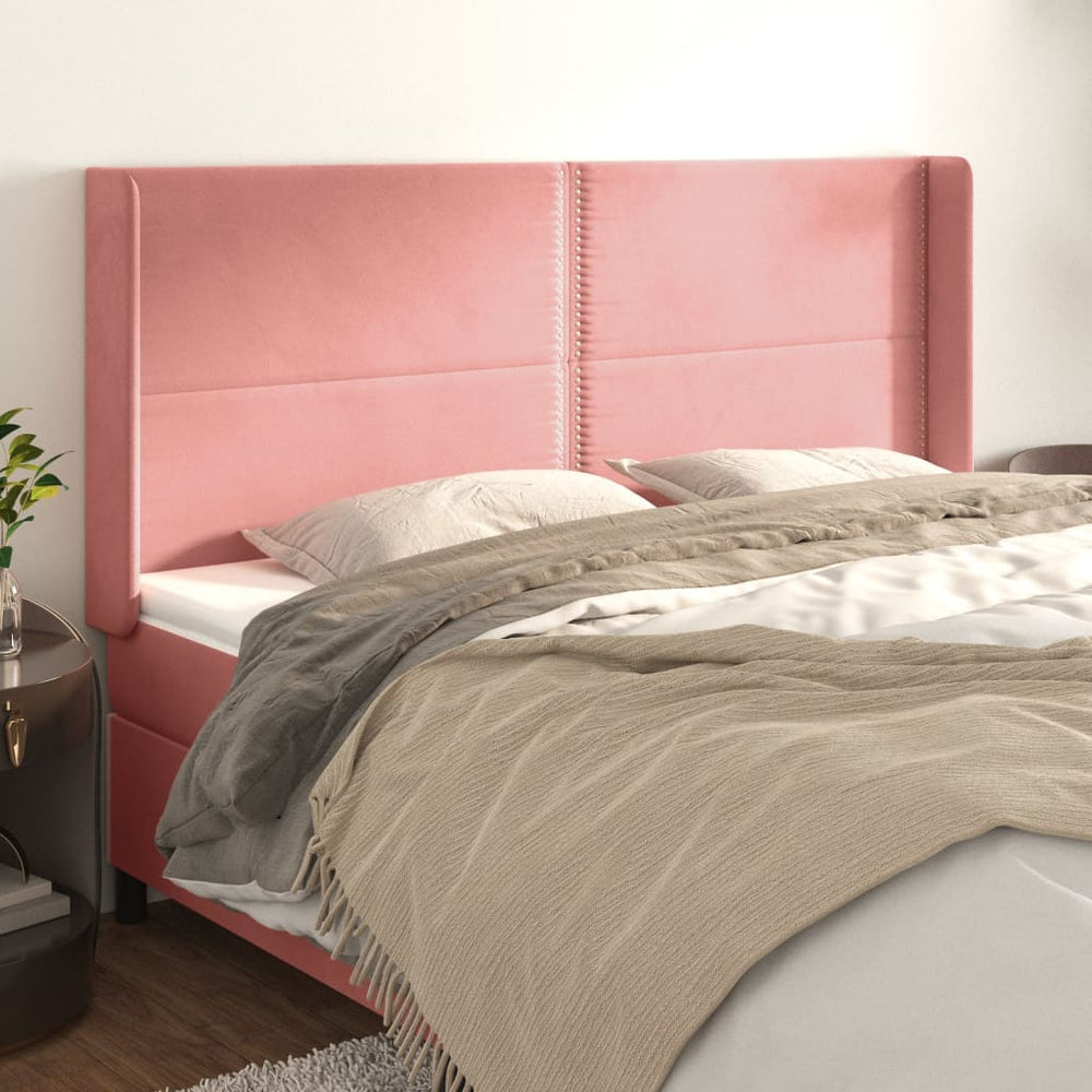 vidaXL Wingback Headboard Pink 163x16x118/128 cm Velvet