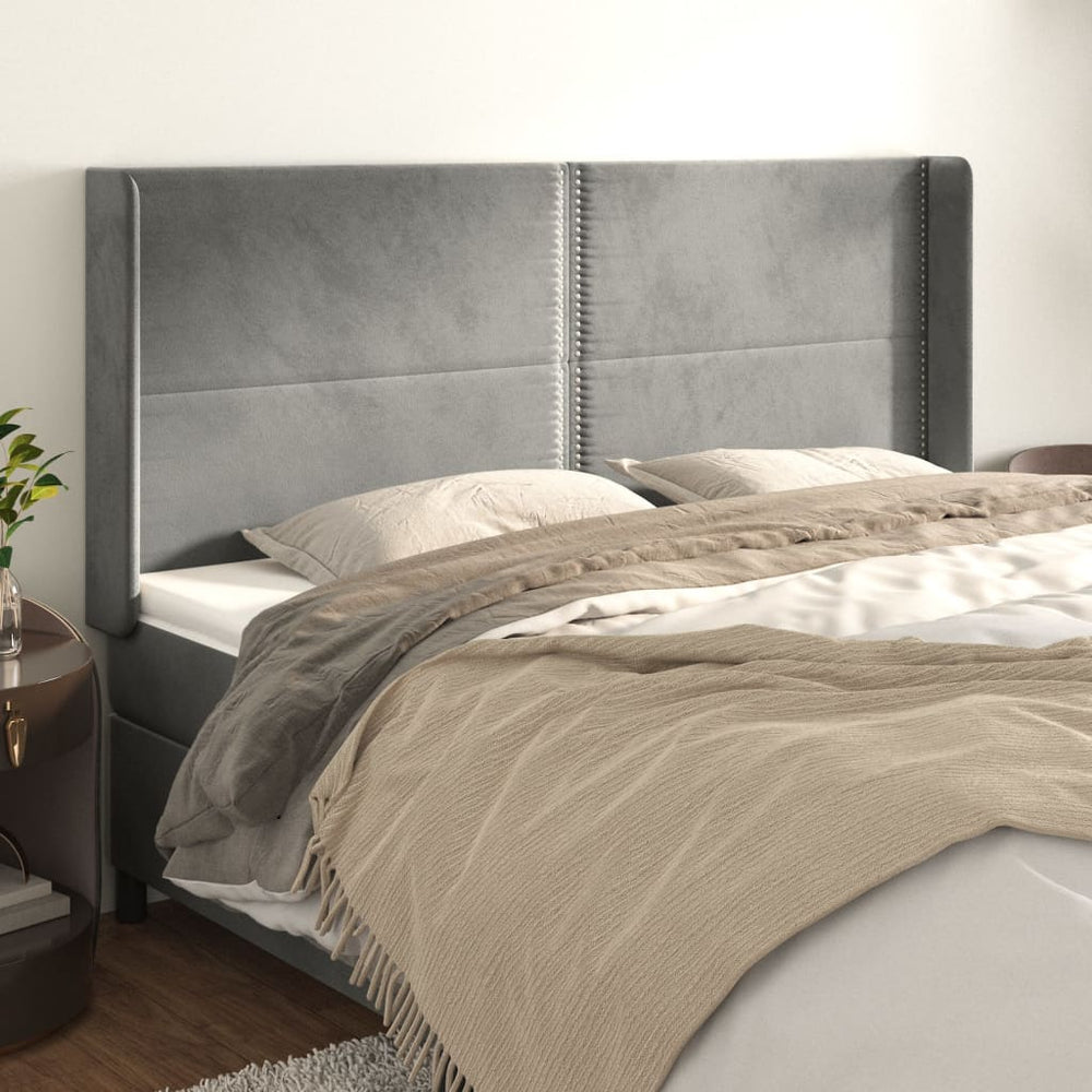 vidaXL Wingback Headboard Light Gray 203x16x118/128 cm Velvet