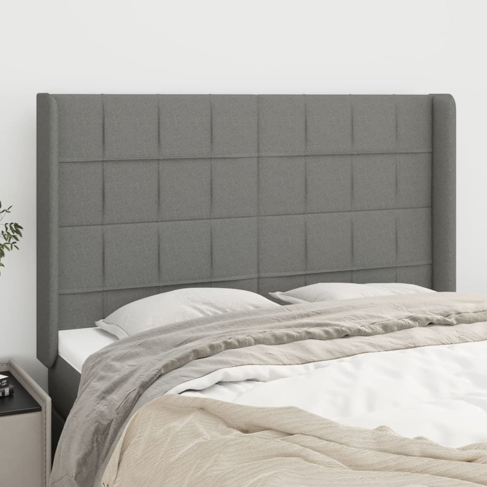 vidaXL Wingback Headboard Dark Grey 147x16x118/128 cm Fabric