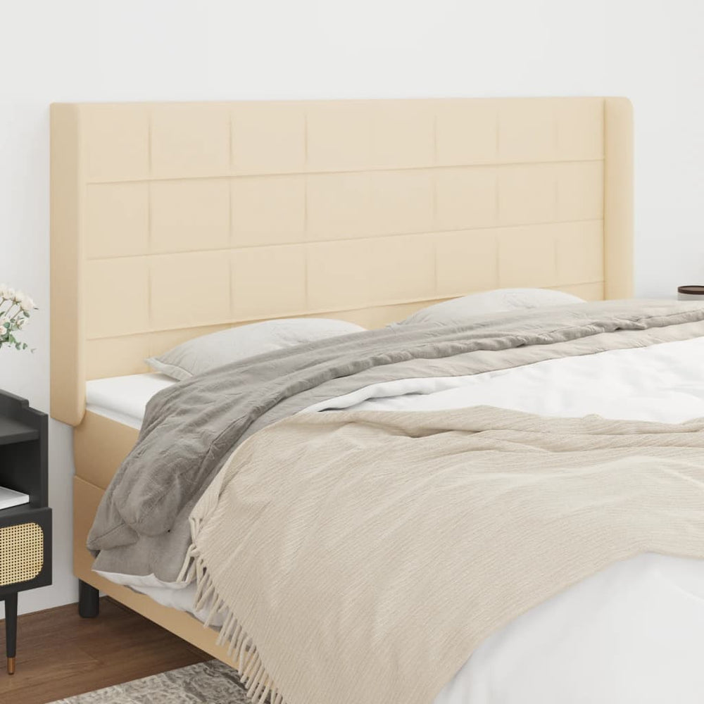 vidaXL Headboard with Wings Cream 203x16x118/128 cm Fabric