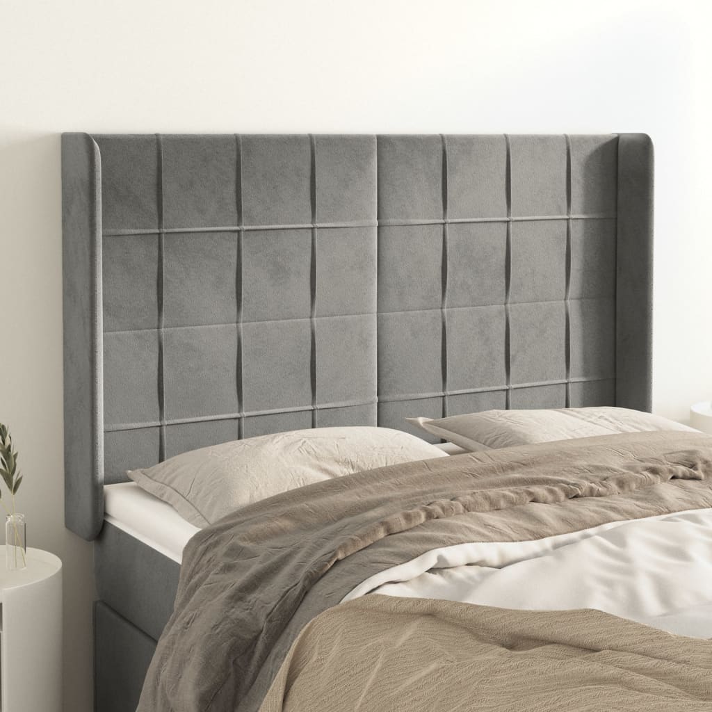 vidaXL Wingback Headboard Light Grey 147x16x118/128 cm Velvet