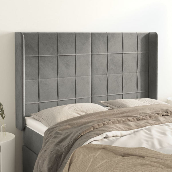 vidaXL Wingback Headboard Light Grey 147x16x118/128 cm Velvet
