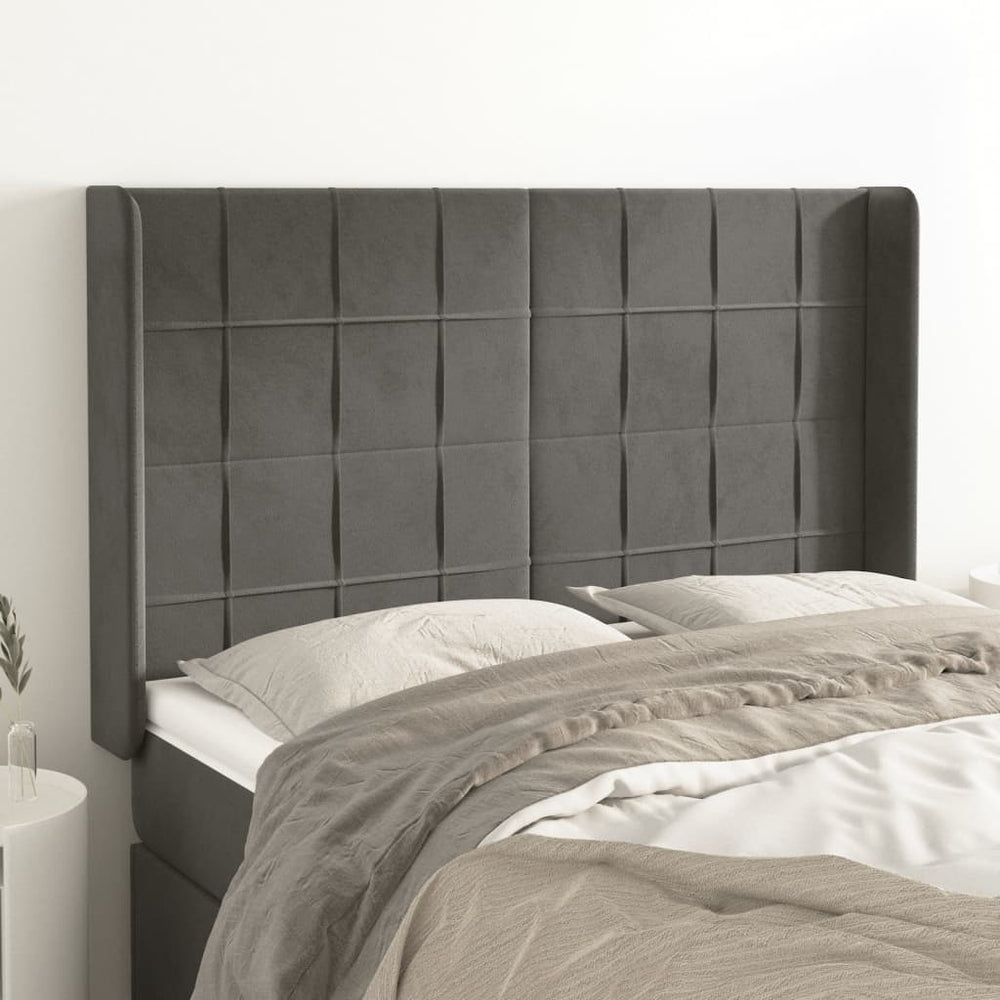 vidaXL Wingback Headboard Dark Grey 147x16x118/128 cm Velvet