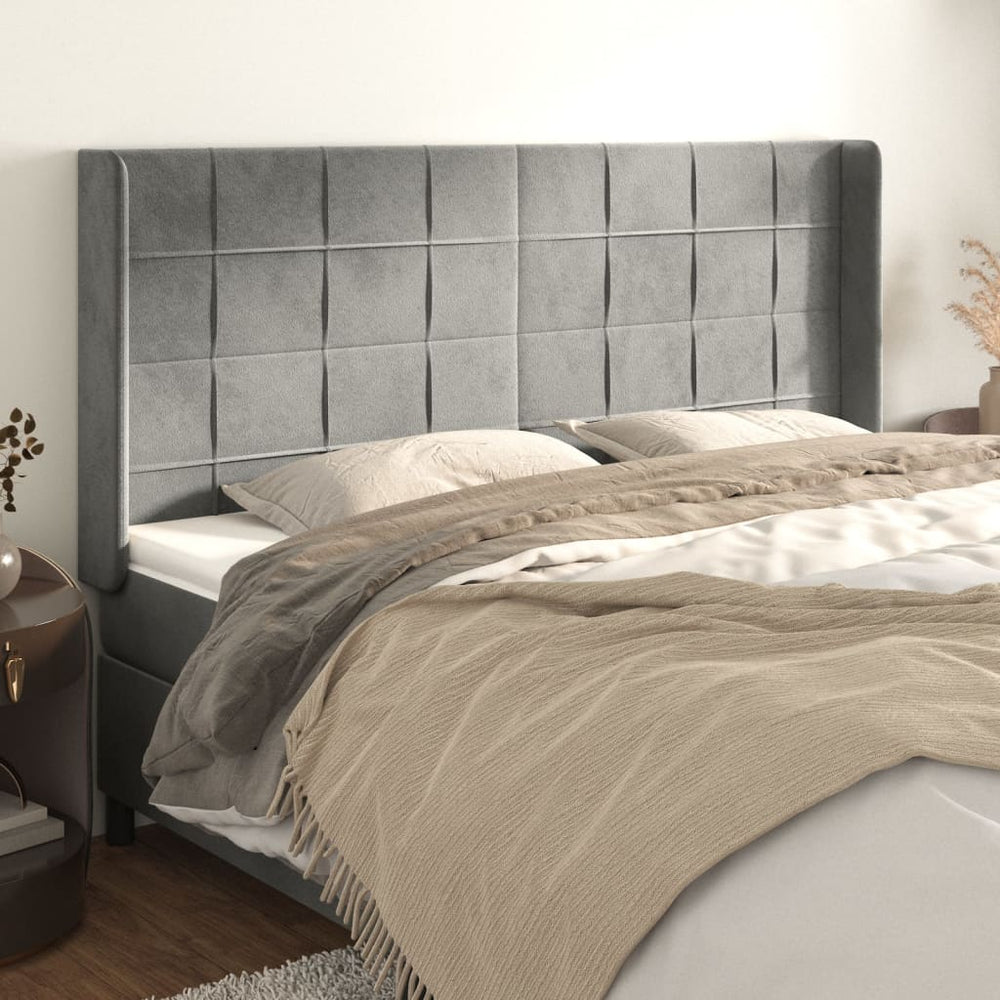 vidaXL Wingback Headboard Light Gray 183x16x118/128 cm Velvet