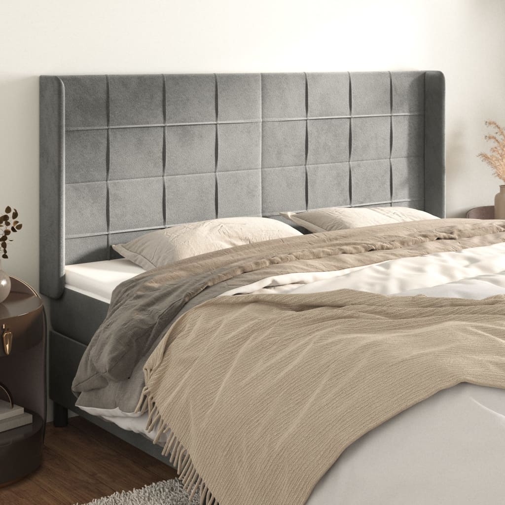 vidaXL Wingback Headboard Light Gray 203x16x118/128 cm Velvet