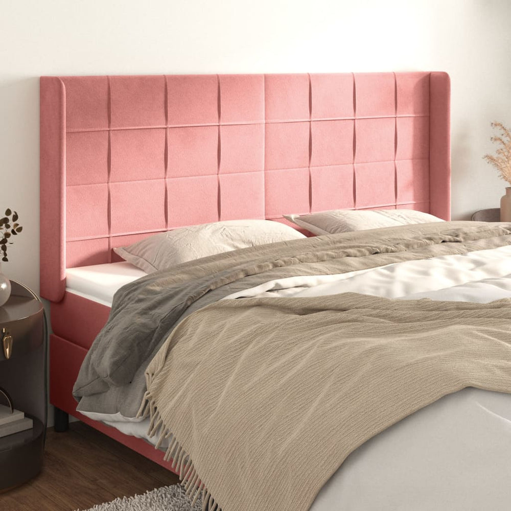 vidaXL Wingback Headboard Pink 203x16x118/128 cm Velvet