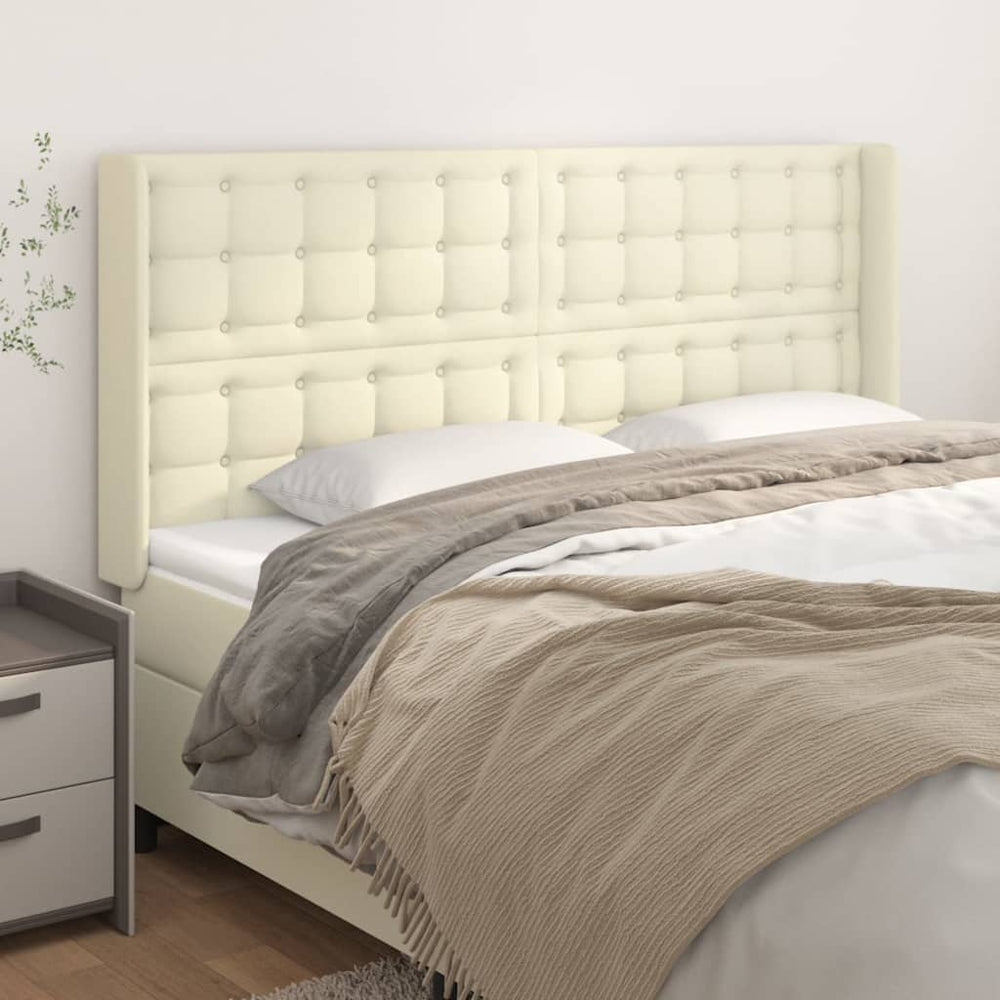 Kopfteil mit Ohren Creme 203x16x118/128 cm Kunstleder