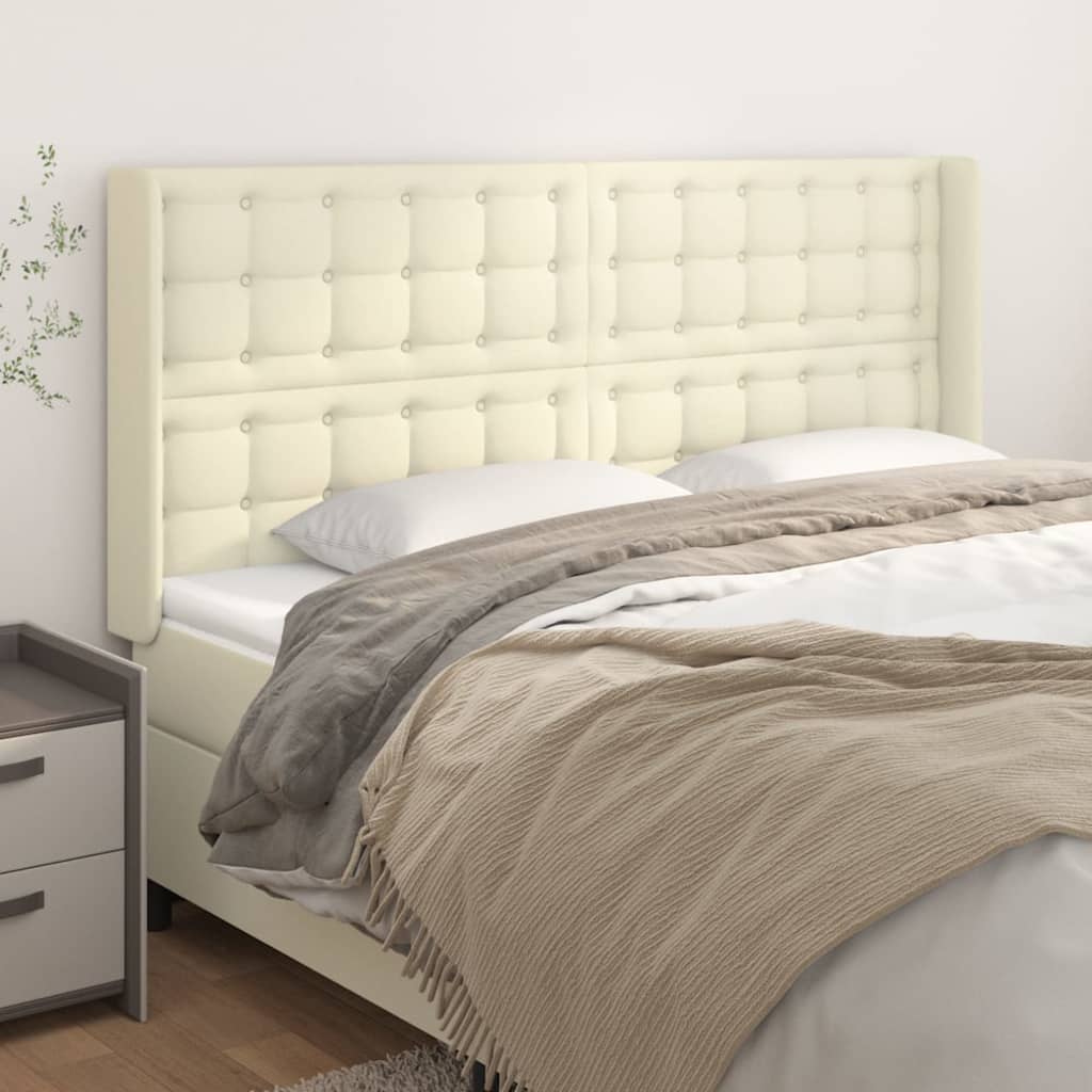 Kopfteil mit Ohren Creme 203x16x118/128 cm Kunstleder