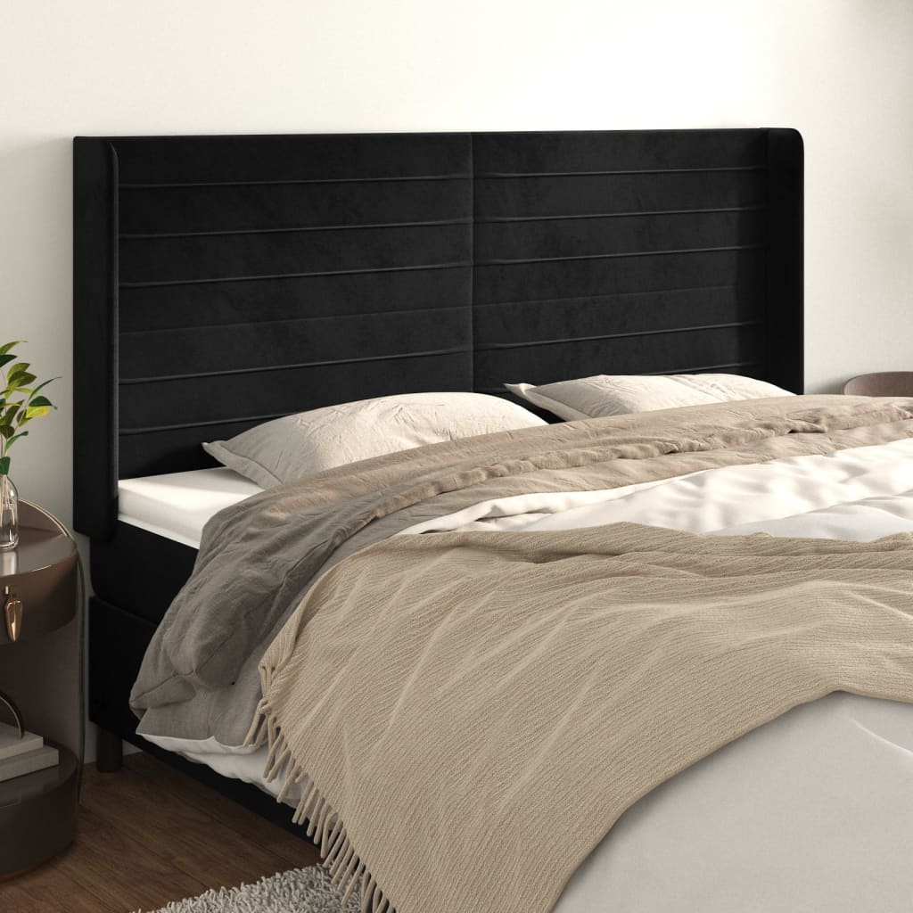 vidaXL Wingback Headboard Black 163x16x118/128 cm Velvet