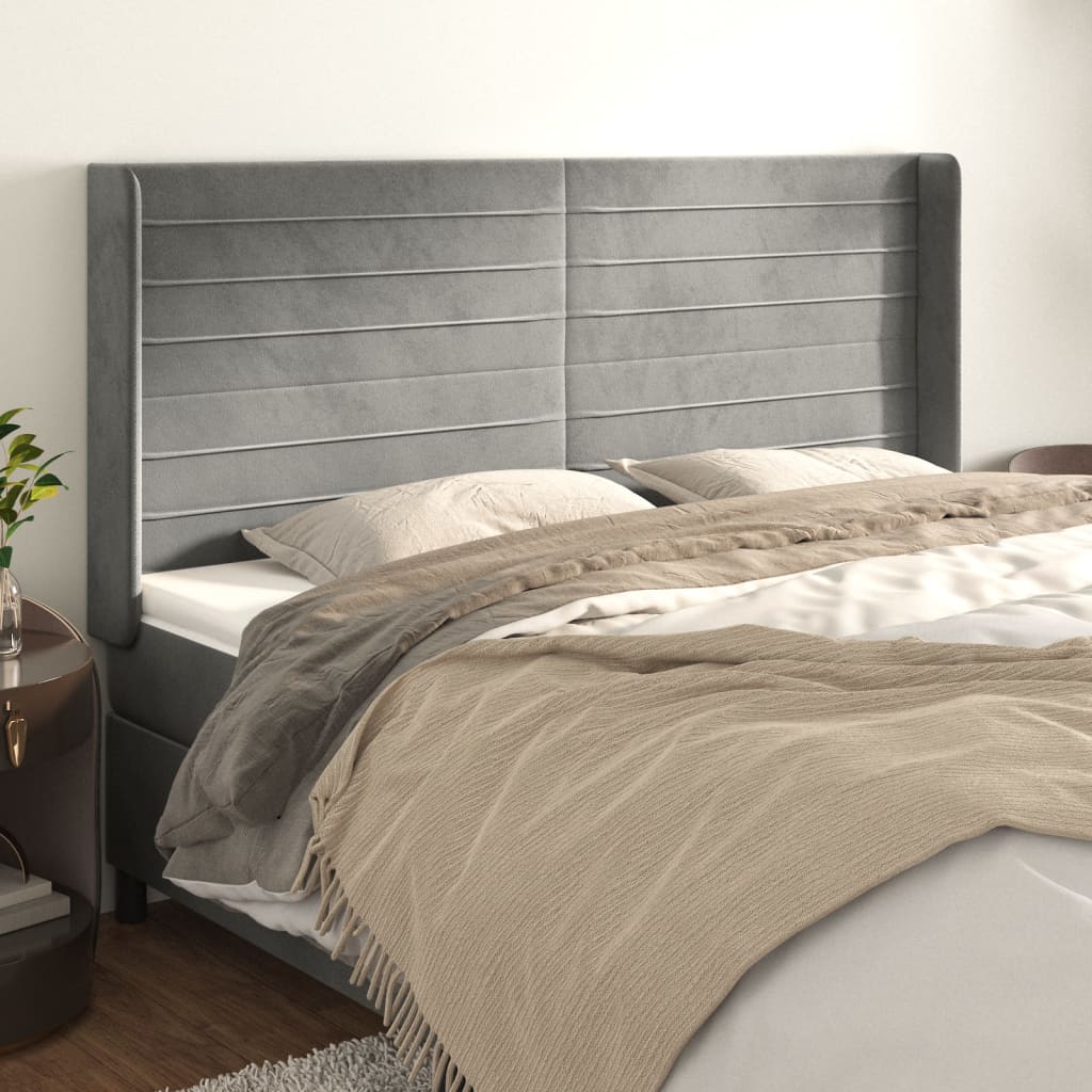 vidaXL Wingback Headboard Light Gray 183x16x118/128 cm Velvet