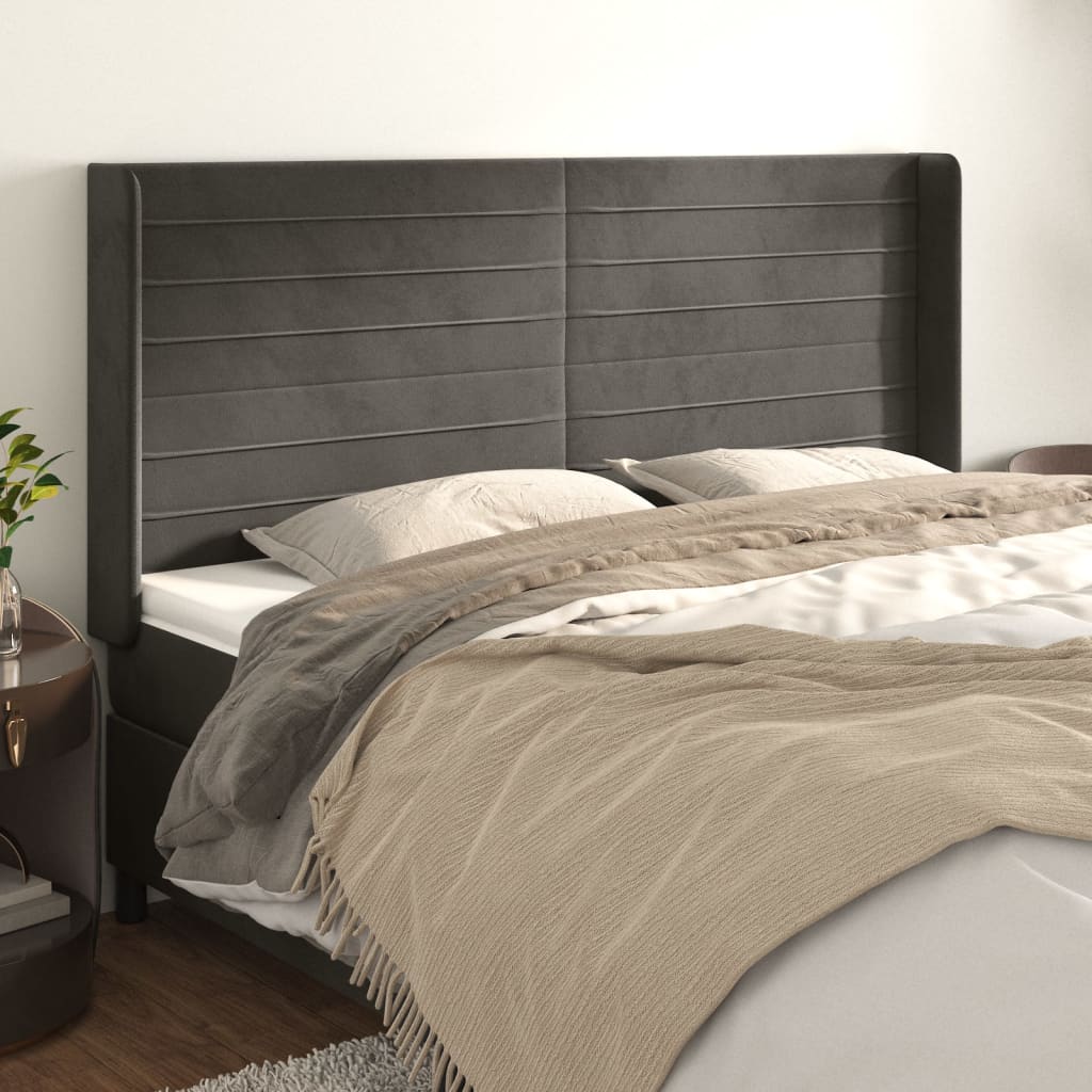 vidaXL Wingback Headboard Dark Grey 183x16x118/128 cm Velvet