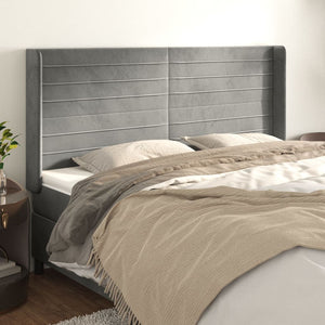 vidaXL Wingback Headboard Light Gray 203x16x118/128 cm Velvet