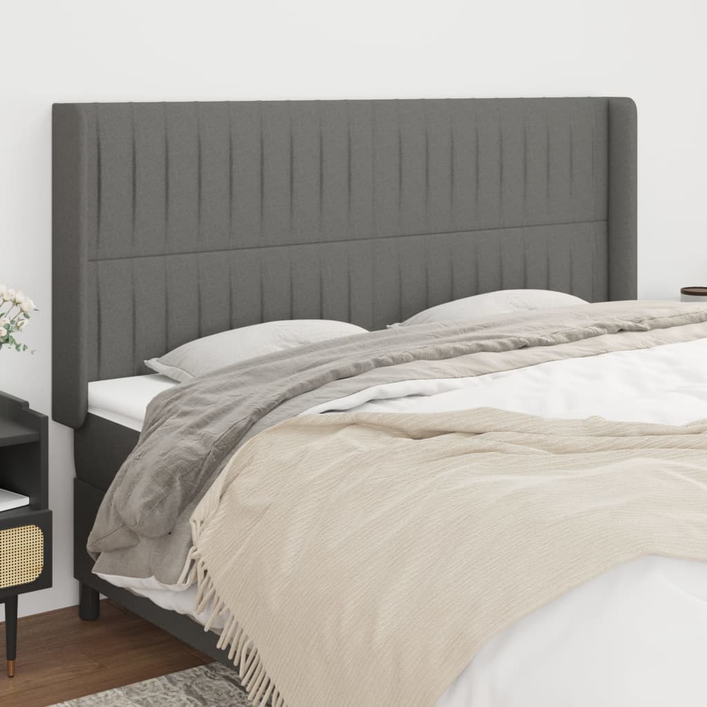 vidaXL Wingback Headboard Dark Gray 203x16x118/128 cm Fabric