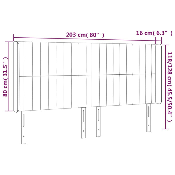 vidaXL Wingback Headboard Black 203x16x118/128 cm Fabric