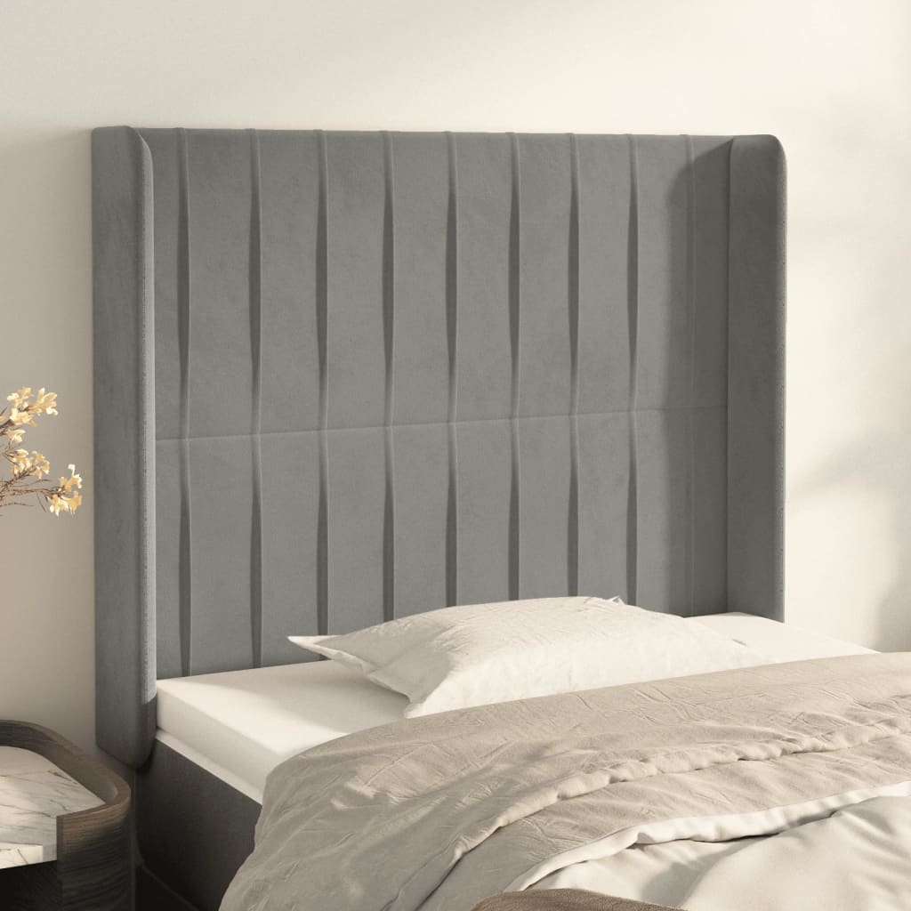 vidaXL Wingback Headboard Light Grey 83x16x118/128 cm Velvet
