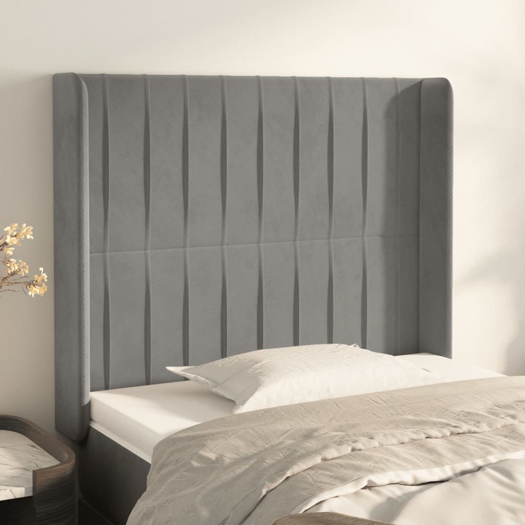 vidaXL Wingback Headboard Light Gray 93x16x118/128 cm Velvet