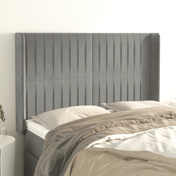 vidaXL Wingback Headboard Light Grey 147x16x118/128 cm Velvet