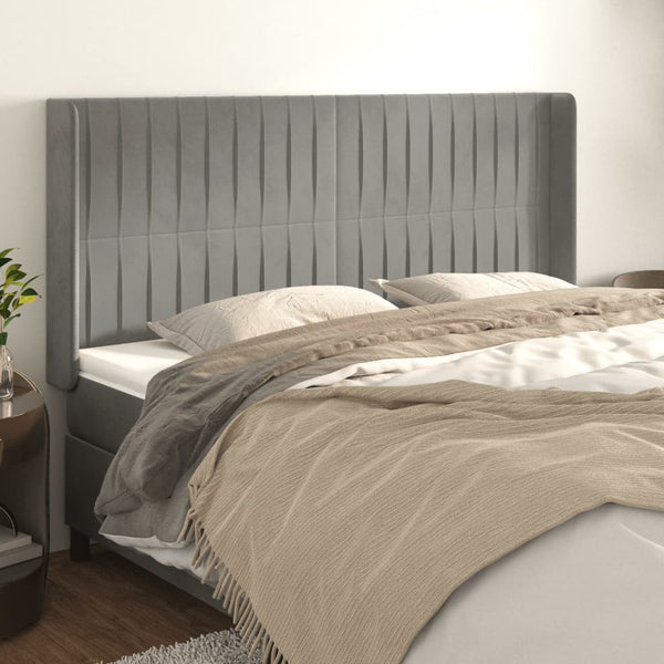 vidaXL Wingback Headboard Light Grey 163x16x118/128 cm Velvet