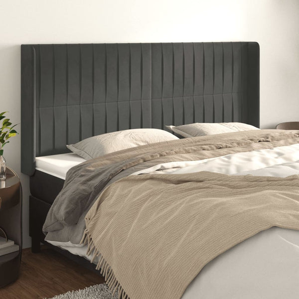 vidaXL Wingback Headboard Dark Grey 163x16x118/128 cm Velvet