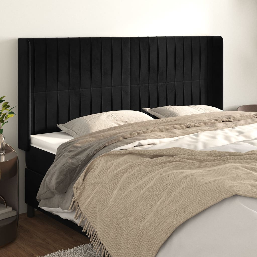 vidaXL Wingback Headboard Black 163x16x118/128 cm Velvet