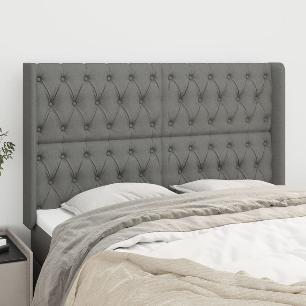 vidaXL Wingback Headboard Dark Grey 163x16x118/128 cm Fabric