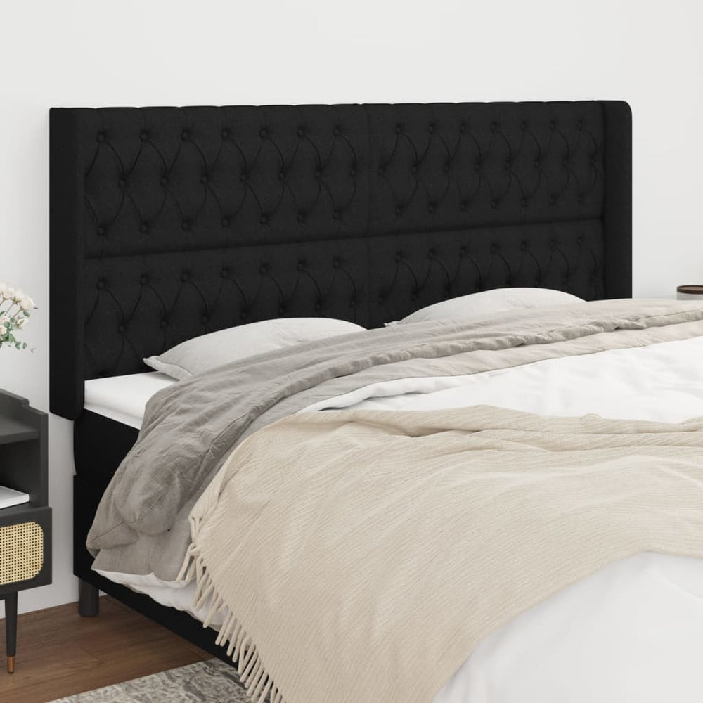 vidaXL Wingback Headboard Black 203x16x118/128 cm Fabric