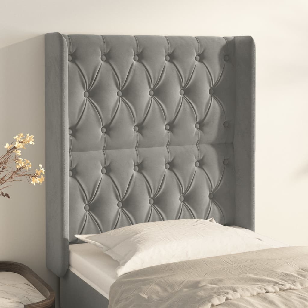 vidaXL Wingback Headboard Light Grey 83x16x118/128 cm Velvet